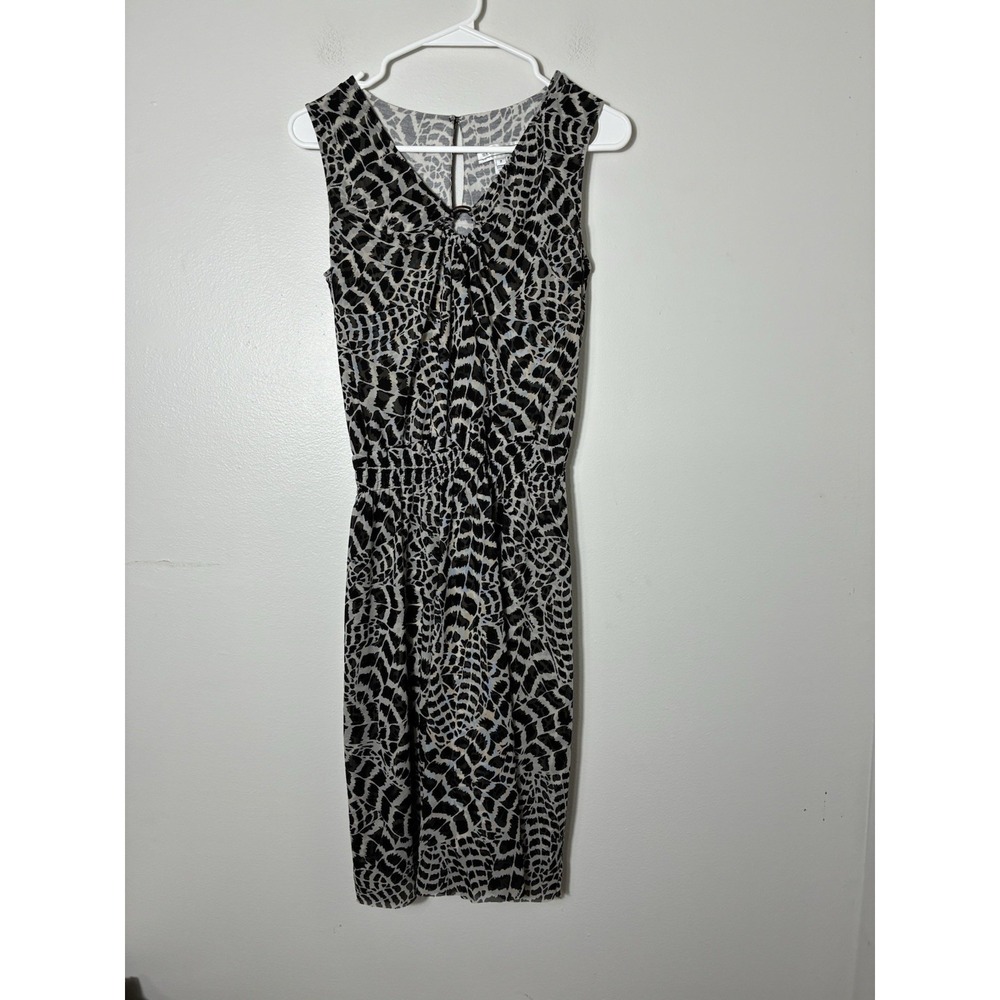 Vintage St John Sport Sheath Dress Animal Print Sleeveless Sz Small Black Design